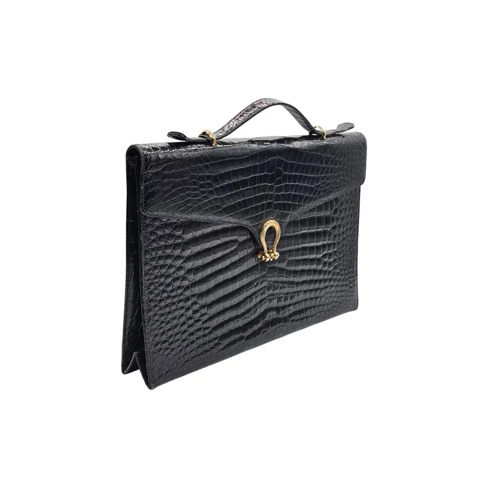 Bally International Black Crocodile Skin Briefcase Bag Vintage Made in Italy